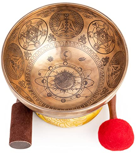 Große tibetische Klangschalen-Set, 22,9 cm, Meisterheilungsgrad für Klangbad, Chakra, 7, Metall, Meditation, Yoga Himalayan Bazaar