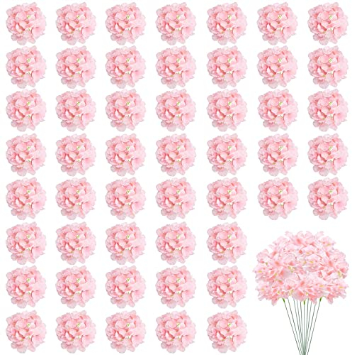 acDesign 50 Stück rosa Hortensien Blumen Künstliche Hortensien Blumen mit Stielen Künstliche Hortensien Blumen Rouge Köpfe für Hochzeit Zuhause Party Dekor