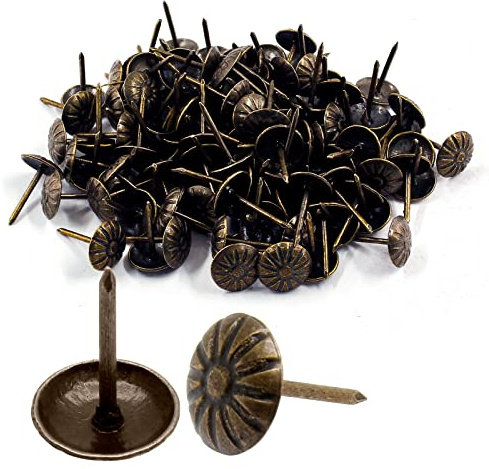 Piutouyar Daisy Antique Bronze Upholstery Tacks, Decorative Tack Stud, Furniture Tacks Pins 11mm x 16mm / 0.43 Inch x 0.63 Inch, Upholstery Nails for Sofa, Door, Jewelry Box(100Pcs)