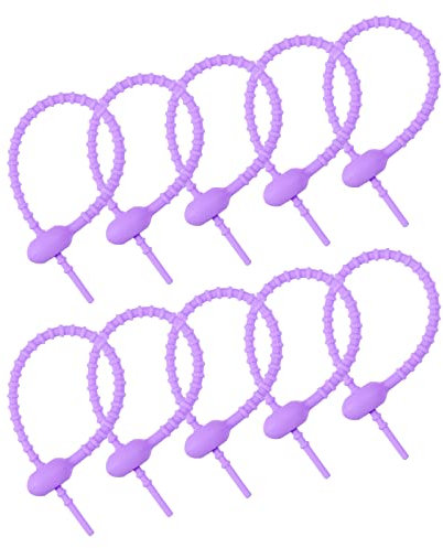 Sourcing Map 6 Inch Reusable Silicone Zip Ties - All-Purpose Bag Clips, Cable Ties, Bread Tie, Household Twist Ties (Purple, Pack of 12)