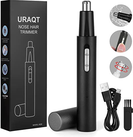 URAQT Nasenhaartrimmer, Wasserdichte Doppelklinge Nasenhaarschneider Ohrhaartrimmer Frauen Herren, Nasenhaarentferner Gesichtshaartrimmer Nasentrimmer(Schwarz)