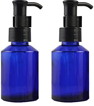 2PCS 60ml Upscale Refillable Cobalt Glass Lotion Pump Bottle with Black Lock Dispenser Toiletries Bottle Cosmetic Container Jar Pot for Cream Essence Shampoo Body Wash