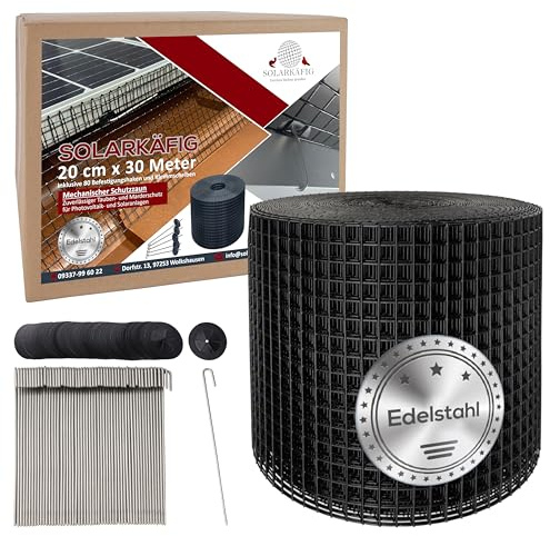 Solarkäfig Taubenabwehr für Solaranlagen 20cm x 30 Meter, Edelstahl (19% MwSt) Taubenschutz Vogelschutz PV-Anlage – Marderschutz Photovoltaik & Solarmodule - Langlebig, UV-beständig, einfache Montage