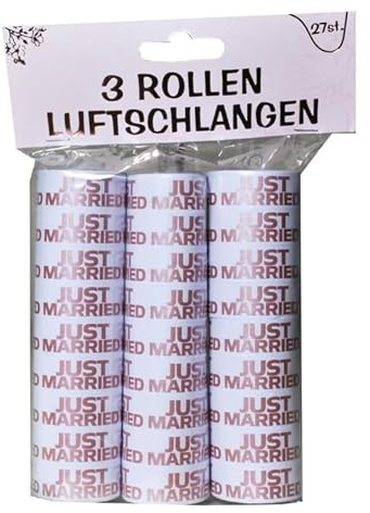 Luftschlangen Just married weiß rosegold, 3 Rollen