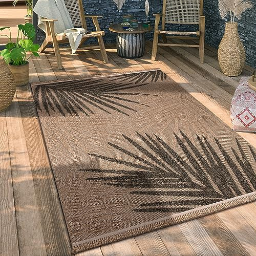 Paco Home Tappeto Cucina Da Esterno Salotto Moderno Balcone Terrazo Motivo Boho Motivo Floreale Motivo Geometrico, Dimensione:80x150 cm, Colore:Beige 2