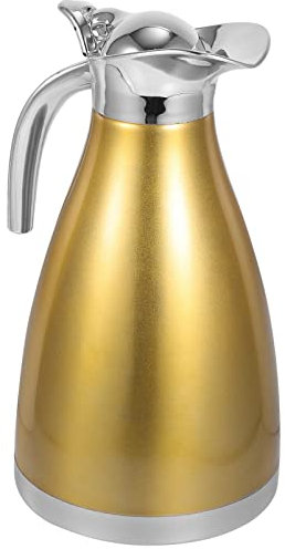 1. Café térmico de acero inoxidable de 5 l, bote for botella de agua color champán dorado, retención de calor y frío hasta 12 horas, bote for agua fría de doble y una sola capa, dispensador de agua y