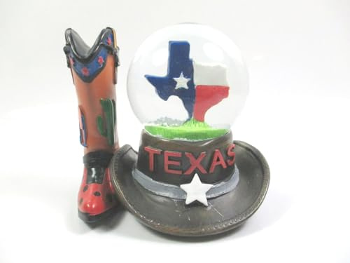 Texas Schneekugel Poly Snowglobe Souvenir USA Amerika Hut Stiefel Bundesstaat