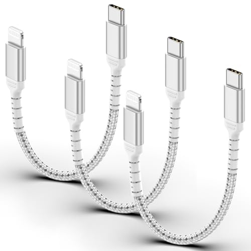 ULIFTUS USB C auf Lightning Kabel Kurz [20CM, 3Pack], 0.2M Nylon Typ C Lightning Ladekabel PD Power Delivery Schnellladekabel Kompatibel für Apple iPhone 14 13 12 11 Mini Pro Max Xs Xr X (Silber) | Nylon, MFi Zertifiziert, PD Power Delivery iPhone USB C Schnellladekabel für iPhone 14 13 12 11 Mini Pro Max Xs Xr X