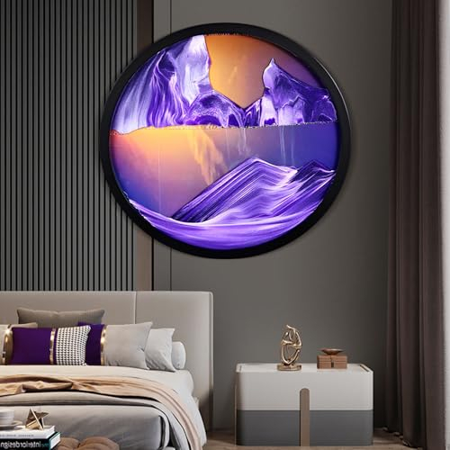 JZWLW 3d Image d'art de Sable Mobile, Cadre Sable Mouvant 44-60 cm Rond Verre Mer Profonde Image de Sable en Mouvement,Moving Sable Art Cadre de Sable,Sablier Decoratif Décoration (44cm, purple)