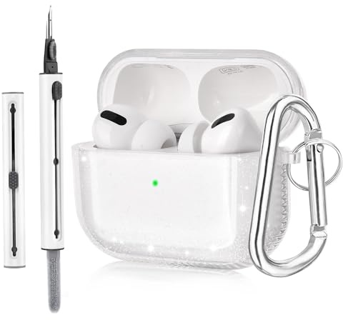 VISOOM Kompatibel mit Airpods Pro 2 Hülle, TPU Weiches Stoßfest Transparent Niedlich Schutzhülle für Airpods Pro 2/Pro Case mit Reinigungssatz, Unterstützung drahtloses Aufladen(Shinyclear)