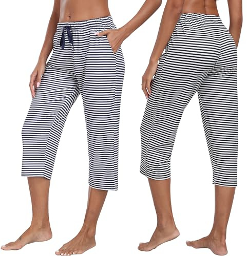 MoFiz Pyjamasbyxor för kvinnor 3/4 långa sovbyxor pyjamasbyxor mjuka byxor, 513-A, M