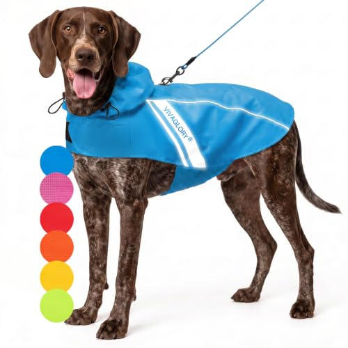 VIVAGLORY Wetoff Hunderegenmantel, Regenmantel Hund für Winter, Hunderegenjacke, Wasserdicht & Reflektierend Gefütterter Regenschutz, XL, Blau