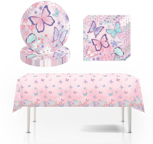 Set di stoviglie per feste con farfalle, decorazione per feste di compleanno con farfalle, set di stoviglie per feste, per la decorazione della festa di compleanno per bambini, set da tavola per
