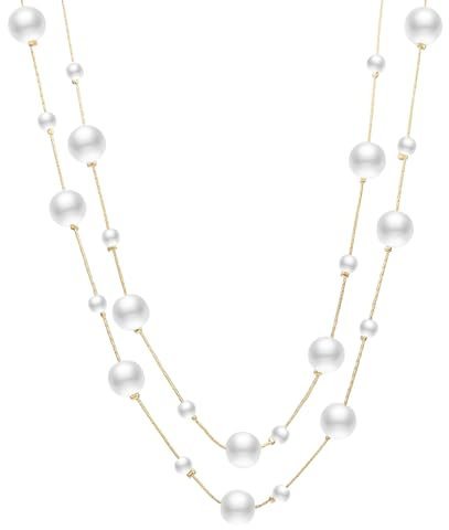 Aleasha Lange Perlenkette Damen Gold 172CM Mehrlagige Weiße Perle Halskette 1920s Schmuck