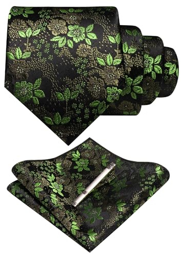 JEMYGINS Herren Blumen Krawatten und Einstecktuch Sets mit Krawattenklammer erhältlich