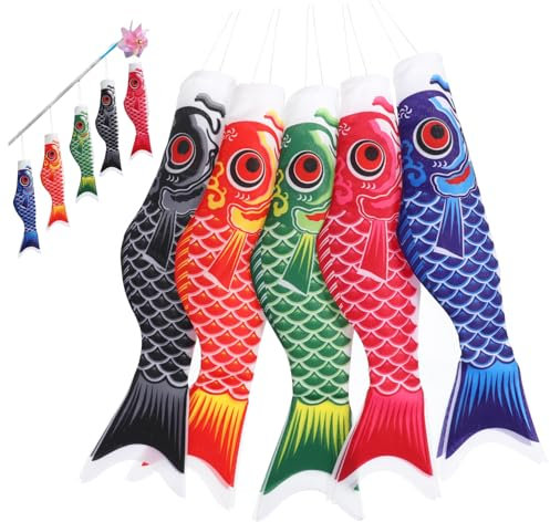 CIYODO 3er-set Japanische Koinobori-flaggen Karpfen-flaggen Windsäcke Für Zuhause Marine-dekoration Fertig Zum Aufhängen 5 Stück X 3
