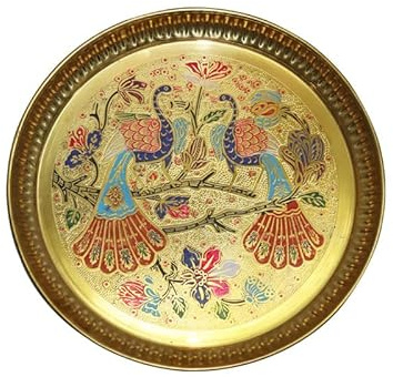 BRACOP® Brass Pooja Thali Indian Aarti Thali Pooja Samagri Decorative Plate Puja Thali Religious Items Home Temple Accessories Round Shape Serving Platters Gifts Set Of 5 Pcs Diwali Gifts