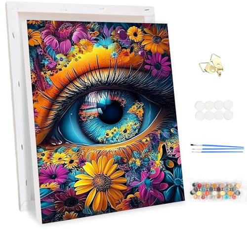 MEIYUDA Peinture par Numero Adulte avec Cadre L'œil 30x40cm | Peinture par Numero DIY Acrylique pour Adultes Débutants, Facile sur Toile Avec Pinceaux Decoration Maison Cadeau