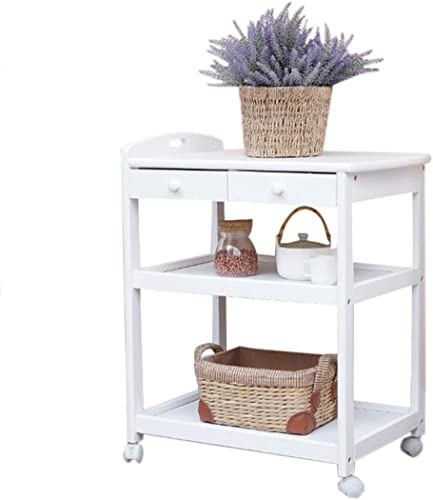 WAGEEOUR Luxury Mobile Bar Seving Cart for Hotel, Party 3 Tier Kitchen Storage Trolley Island Trolley with Wheels, Multipurpose Wooden Trolley,Storage Organizer,for Kitchen and Living Room(White)