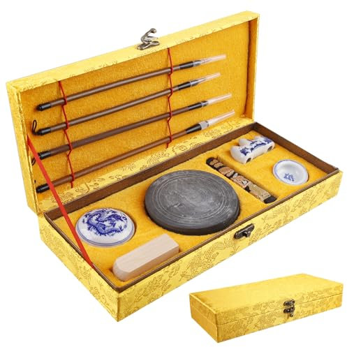 GOMETY 10 PCS Chinesische Kalligraphie Set, Chinesische Pinsel-Set im Geschenkkarton, Professionelle Kalligraphie Kunst Malerei Liefert Sumi Zeichenpinsel Für Anfänger, Studenten, Künstler