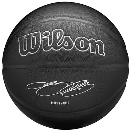 Wilson NBA Player Evergreen Basketball, Mit Pure Feel Bezug, Ideal Für Spiele Im Freien, Wetterfest, Spieler: James, Farbe: Schwarz, Größe: 7