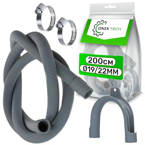 Universal Ablaufschlauch Waschmaschine und Geschirrspüler 2 m Ø 19/22 mm | U Förmiger Schlauchhalter für Ablaufschlauch mit 2 Stück Schlauchschellen 20-32 mm - Garantie 5 Jahre - ONIX TECH