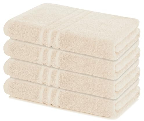 Lavea® 4er Set Duschtuch 70x140, 4 Stück, 100% Baumwolle Frottee, saugstark, weich und strapazierfähig, waschbar 60°C, trocknergeeignet, Handtuch, Handtücher, Duschtücher, Creme