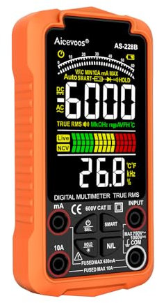 Aicevoos AS-228B Smart Digital Multimeter, Auto-Ranging Volt Meter, TRMS 6000 Counts Voltage Tester Measures Voltage, Capacitance, Frequency, NCV, Ohm, Continuity, Diode, Live Wire for DIY