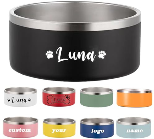 Gamelle personnalisée en acier inoxydable pour chien et chat avec nom – Bol antidérapant gravé au laser pour nourriture et eau, disponible de 473,6 g à 2,835 g