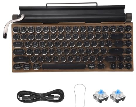 Clickinline Retro Typewriter Keyboard Wireless Bluetooth Mechanical Keyboards 83 Keys Computer Keyboard for Laptop PC Gaming