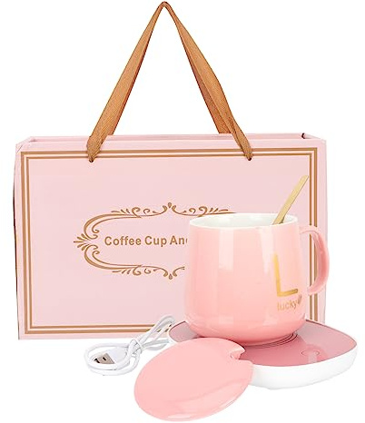 Garneck Calentador De Tazas con Termostato y Taza Rosa USB para Oficina y Hogar Mantiene Bebidas Temperatura Resistente y Fácil De Limpiar