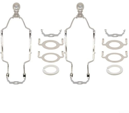 2 Sets verstellbare Lampenschirmhalterungen mit Metallkonstruktion, 17,8 cm, höhenverstellbar, geeignet für Ersatz in Tischlampen und Stehlampen (Silber)