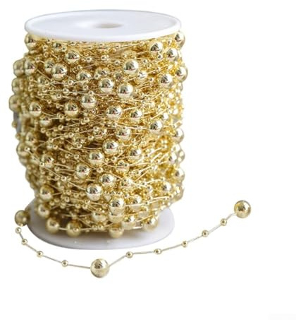 Weihnachtsbaum Perlen Girlande 10m künstliche Perlen Kette für Urlaub für Party Dekoration und saisonale Anzeige mit reflektierendem Glanz (Gold)