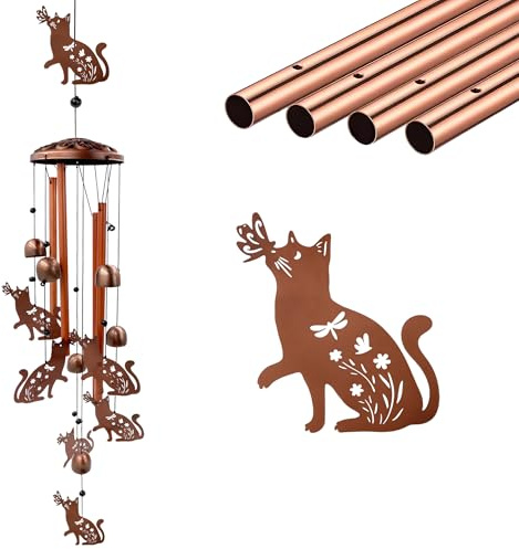 Yitexin Carillon à Vent Chat en Métal 96 cm pour Extérieur, Carillon Éolien en Métal, Cloche Suspendue de Jardin, Décoration pour Patio, Porche, Cour, Cadeau pour Femmes (Chat)
