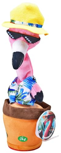 Kögler 76946 - Flamant Rose Dansant avec Lunettes de Soleil et Chemise hawaïenne, env. 32 cm, Peluche avec Fonction de Reproduction, répète Tout et Bouge