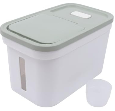 Generisch Aufbewahrungsbox für Hundefutter 10kg mit Messbecher - Luftdichter Reisbehälter aus lebensmittelechtem PP für Katzenfutter, Getreide, Mehl, Müsli, Grün (Grau)