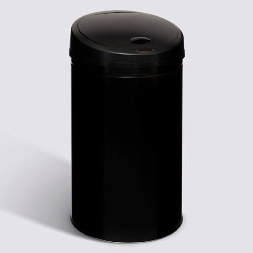 PEGANE Poubelle automatique ronde, Détecteur infra-rouge + bouton, 40 l, Noir - Diamètre 32 x Hauteur 62 cm