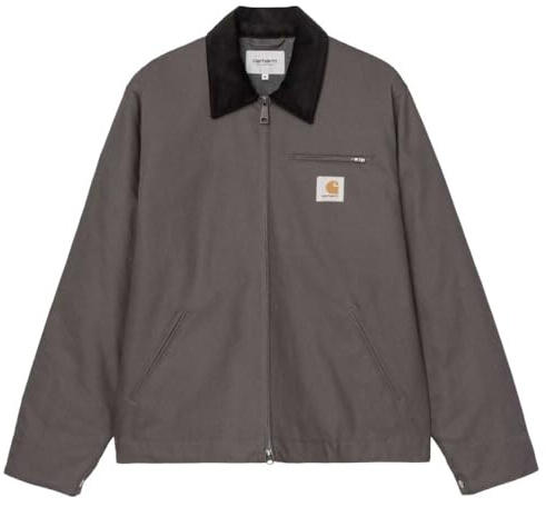 Carhartt Detroit Jacket, Chaqueta Clásica con Cuello de Pana, Gris Graphite, Algodón Orgánico Dearborn Canvas 340g, Forro Tipo Manta (FR/ES, Letras, M, Regular, Regular)
