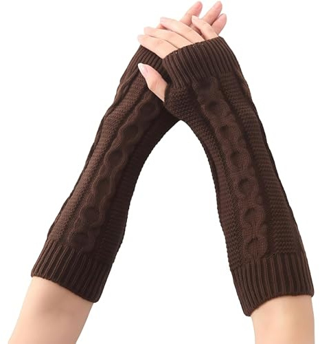 ZenithBurst Armstulpen Damen Pulswärmer Strick Halb Fingerlose Handschuhe Gestrickte Handstulpen Winterhandschuhe Damenhandschuhe handschuhe Winter Armwärmer braun