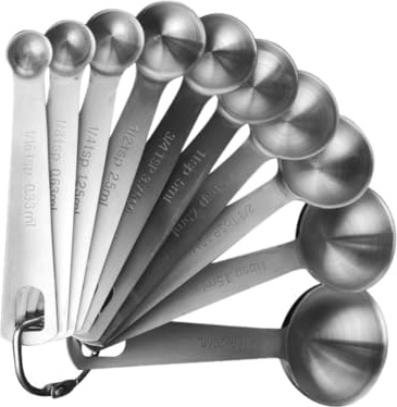 Genérico Juego de 10 Cucharas Medidoras de Acero Inoxidable Escala para Repostería Apilables Plateadas Ideales para Medir Líquidos y Polvos Cocina y Horneado
