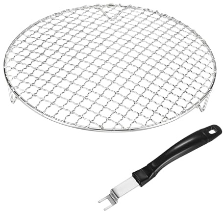 M METERXITY 2-Pack Cooling Rack 10.4 Round 201 Stainless Steel, Silver | Cross Wire Grate Cooling Racks with Grill Grate Lifter for Grilling, Cooking, Steaming, Baking