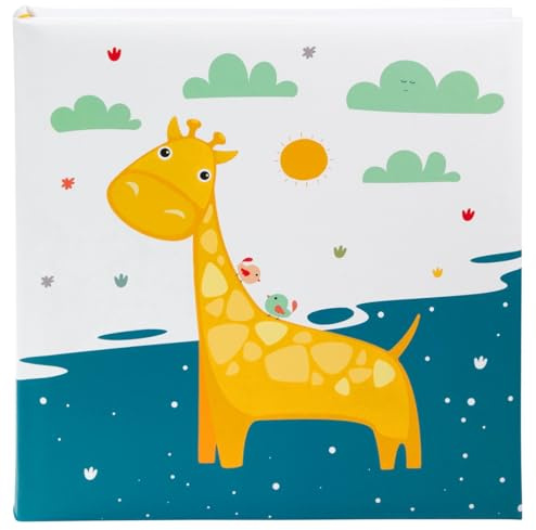 goldbuch 27 004 Babyalbum Sunny Giraffe, Baby-Fotoalbum 31 x 30 x 4 cm | Babyfotobuch mit weißem Kunstdruck-Einband Motiv lustige Giraffe & Goldprägung, 60 weißen Seiten & Pergamin, Made in Germany