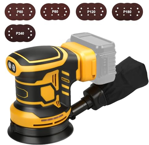 Batteridriven excenterslip, 125 mm professionell excenterslip för Dewalt 18V, 20 V batteri, borstlös motor, 1 1000 rpm batterislipmaskin, 3 effektnivåer med 15 st slippapper (utan batteri)