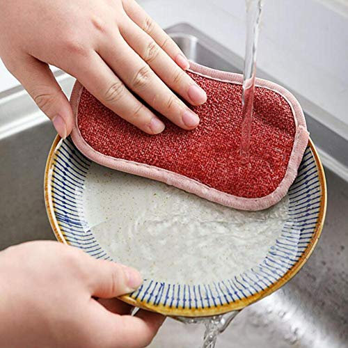 Double Sided Dish Washing Brush Bowl Scouring Pad Pot Dishcloth Kitchenware Sponge Tableware Dishcloth Kitchen Cleaning Tools-White,SPAIN