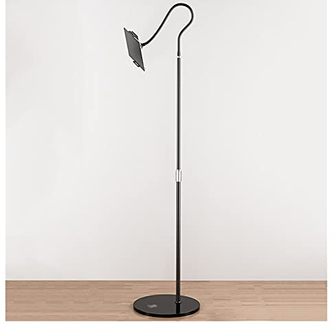 MEHWSUR Schwanenhalsbodenständer für iPad, Tablet Bodenständer Flexible Schwanenhals Langarm Handyhalter Halterung, Live-Stand, Höhe & 360 Grad Winkel einstellbar (Color : Black)