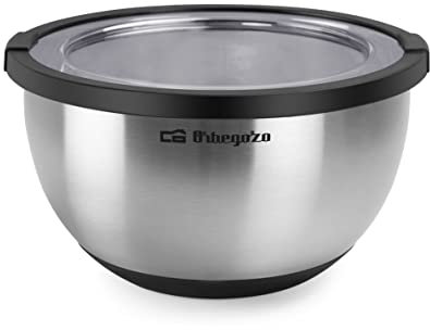 Orbegozo BOA 5000 - Bol de acero inoxidable, 5 litros, base de silicona antideslizante, tapa de plástico transparente, apto para lavavajillas