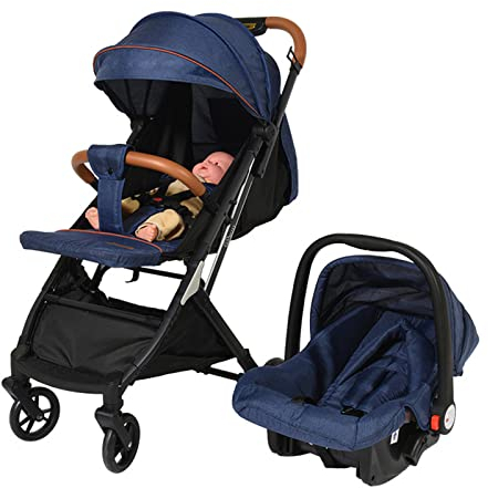 AIYING Kinderwagen Nelio 3in1 Kombikinderwagen,Ultra Leicht - nur 12 kg, Klein Zusammenklappbar, Reisebuggy mit Liegefunktion, Sonnenverdeck, Großer Korb,Blau