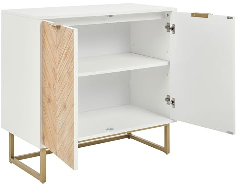 Beliani Skandinavisches Sideboard MDF Holzfurnier 2 Türen mit Regalen Schlafzimmer Aufbewahrungslösung Weiß und helles Holz Alaska