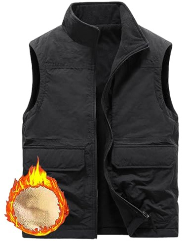 Dotwites Gilet réversible en polaire pour homme, veste décontractée doublée de polaire avec fermeture éclair intégrale, coupe-vent et sans manches, Noir , XXL