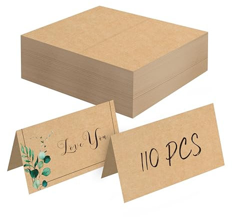 110 tarjetas de papel kraft, pequeñas tiendas de campaña en blanco, delicadas tarjetas de acompañamiento con nombre rústico para bodas, mesas, cenas, recepciones (cada una mide 2 x 3.5 pulgadas)